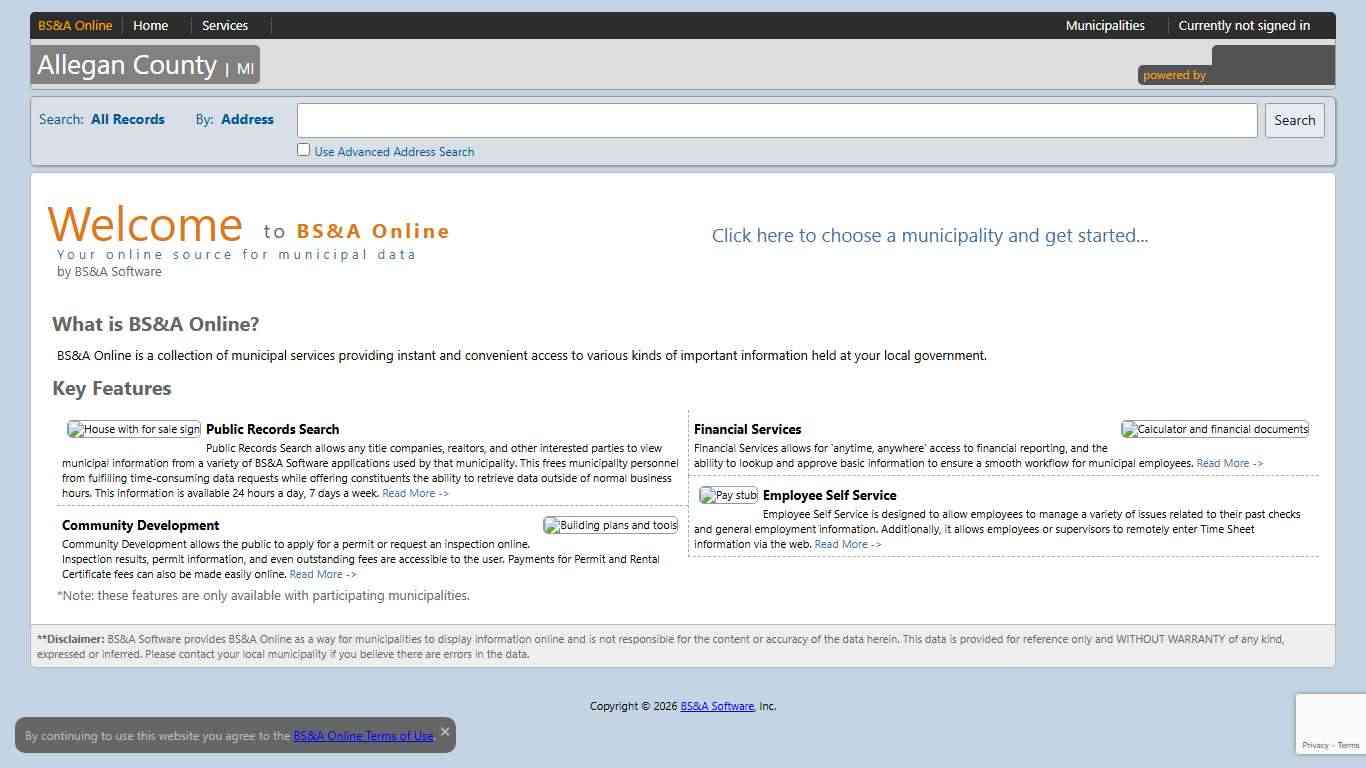 Welcome Allegan County BS&A Online